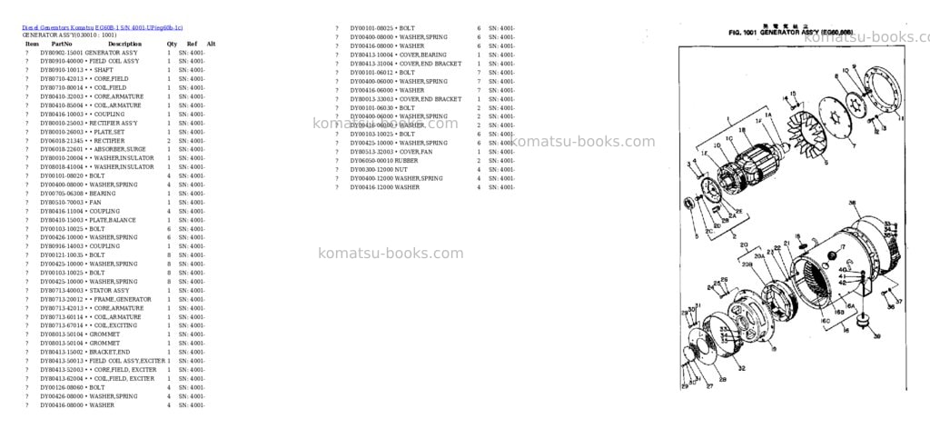 Komatsu eg60b-1 s/n 4001-up Parts catalog cover