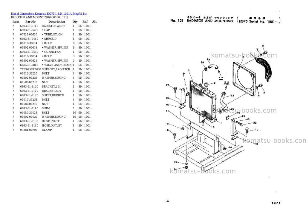 Komatsu EG75-1 S/N 1001-UP Parts catalog cover Page 2