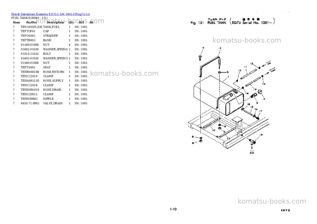 Komatsu EG75-1 S/N 1001-UP Parts catalog cover Page 3