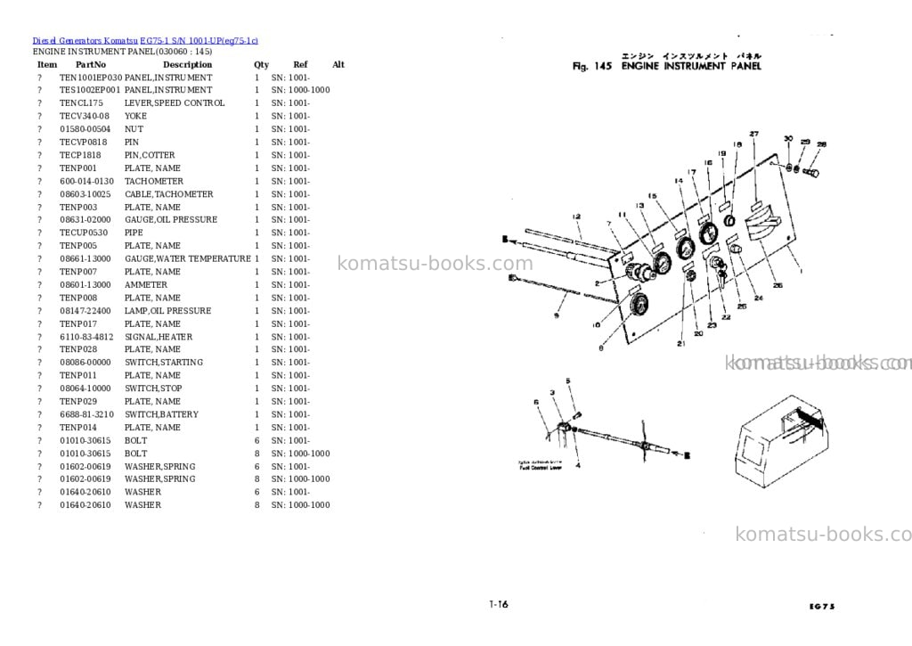 Komatsu EG75-1 S/N 1001-UP Parts catalog cover Page 5