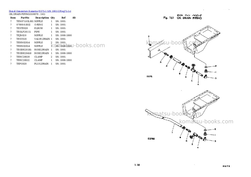 Komatsu EG75-1 S/N 1001-UP Parts catalog cover Page 6