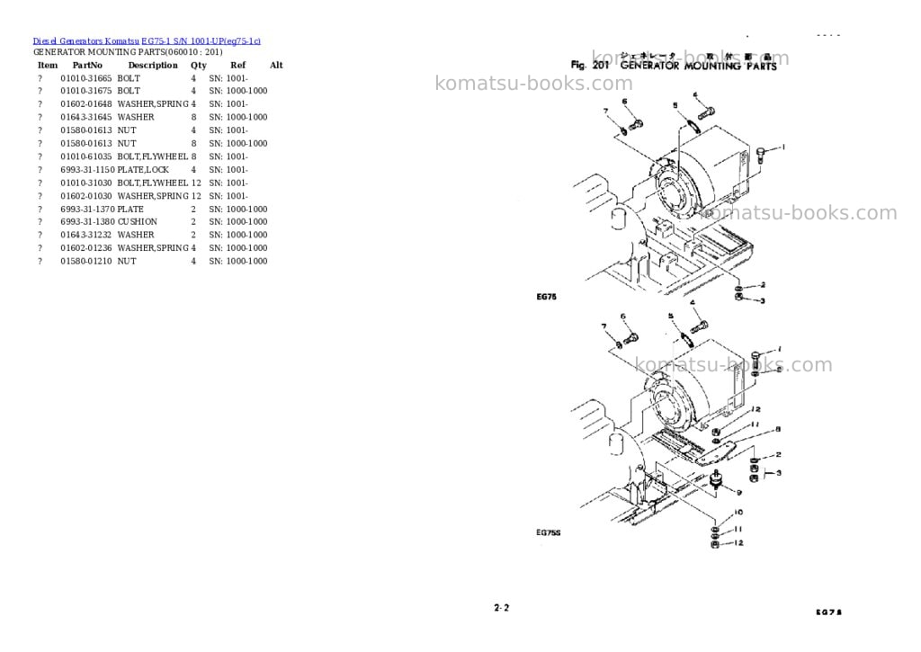 Komatsu EG75-1 S/N 1001-UP Parts catalog cover Page 7