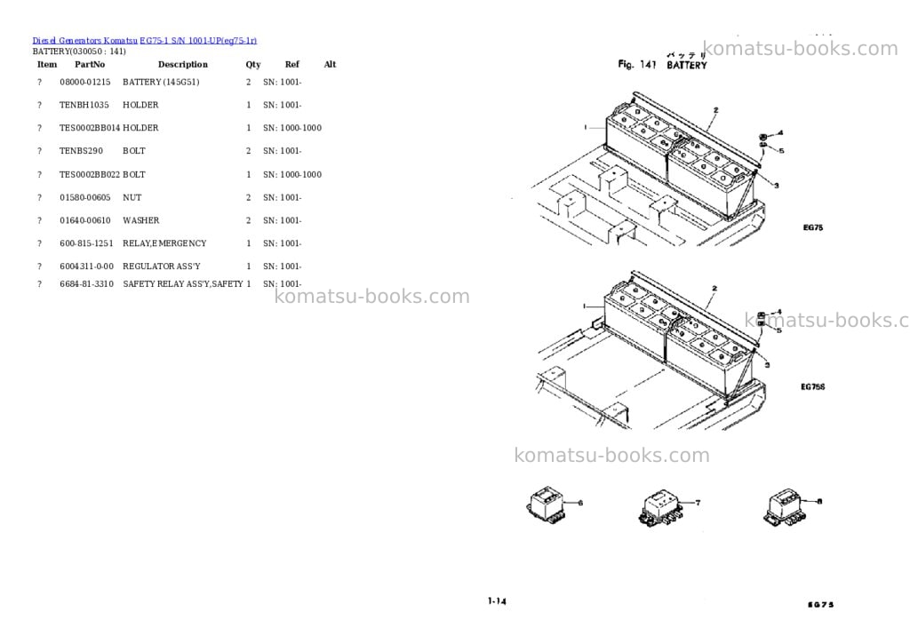 Komatsu eg75-1 s/n 1001-up Parts catalog cover Page 4