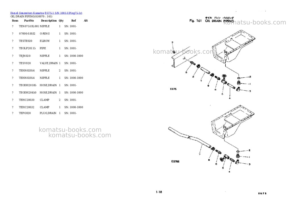 Komatsu eg75-1 s/n 1001-up Parts catalog cover Page 6