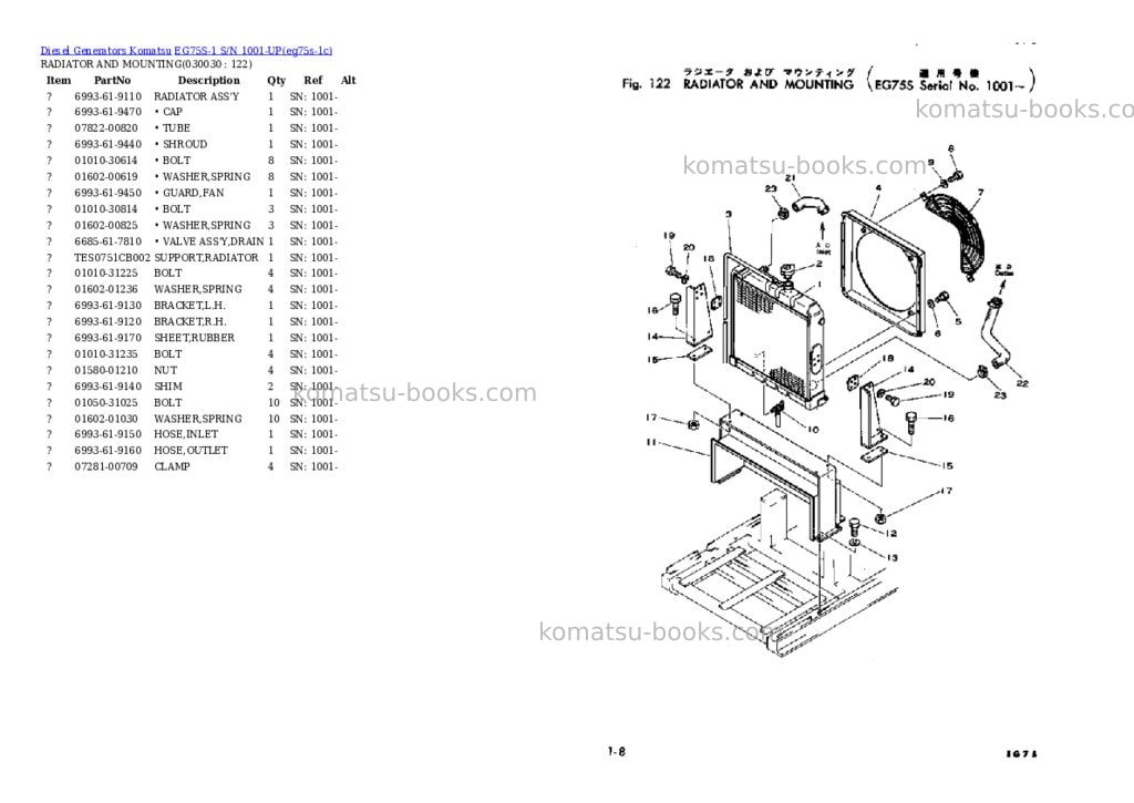 Komatsu EG75S-1 S/N 1001-UP Parts catalog cover Page 2