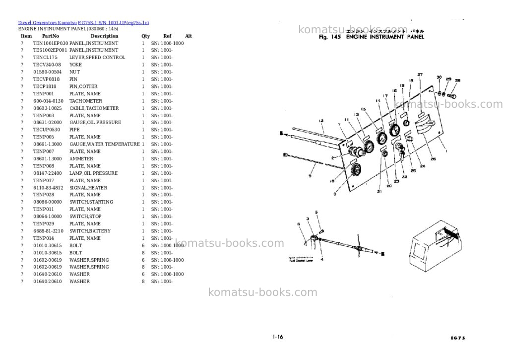 Komatsu EG75S-1 S/N 1001-UP Parts catalog cover Page 5