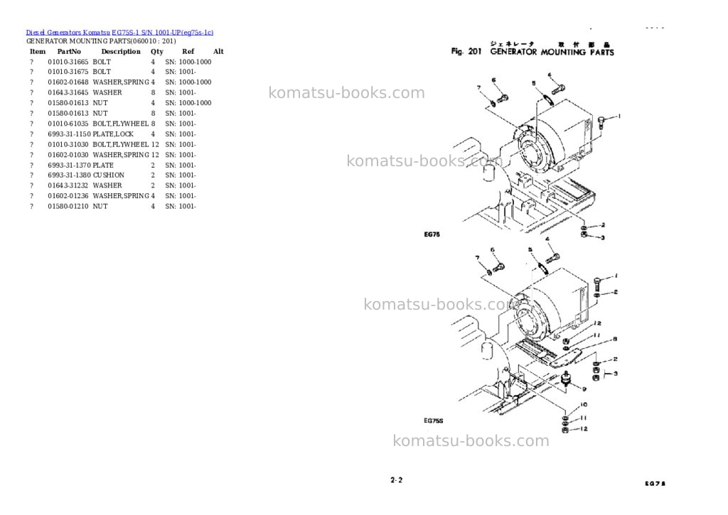 Komatsu EG75S-1 S/N 1001-UP Parts catalog cover Page 7