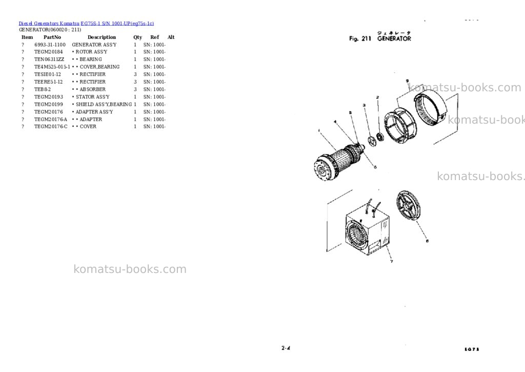 Komatsu EG75S-1 S/N 1001-UP Parts catalog cover Page 8