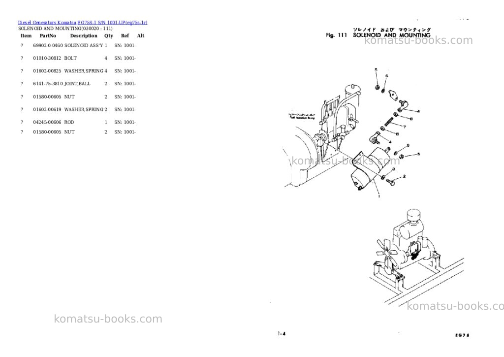 Komatsu eg75s-1 s/n 1001-up Parts catalog cover