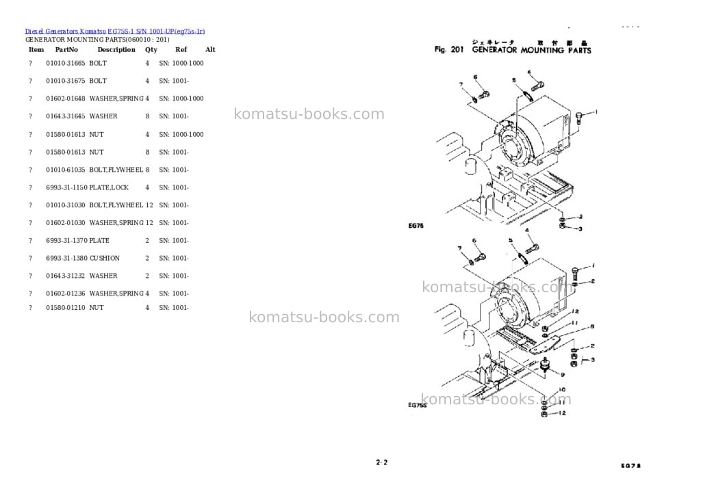 Komatsu eg75s-1 s/n 1001-up Parts catalog cover Page 7
