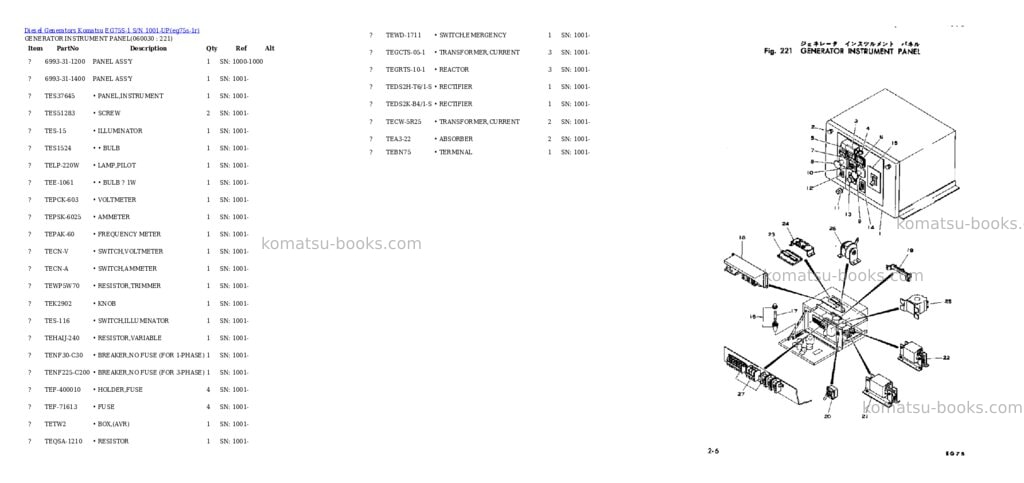 Komatsu eg75s-1 s/n 1001-up Parts catalog cover Page 9
