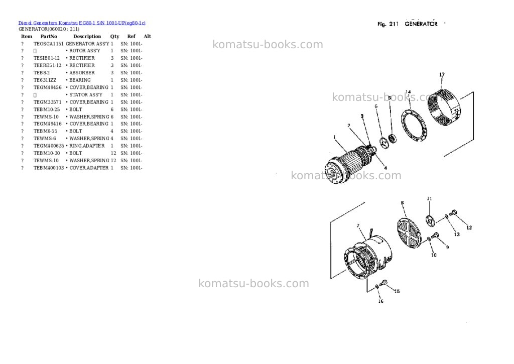 Komatsu EG80-1 S/N 1001-UP Parts catalog cover Page 8