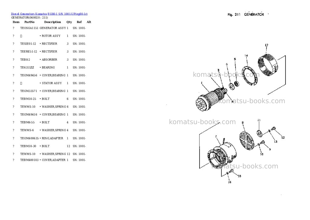 Komatsu eg80-1 s/n 1001-up Parts catalog cover Page 8