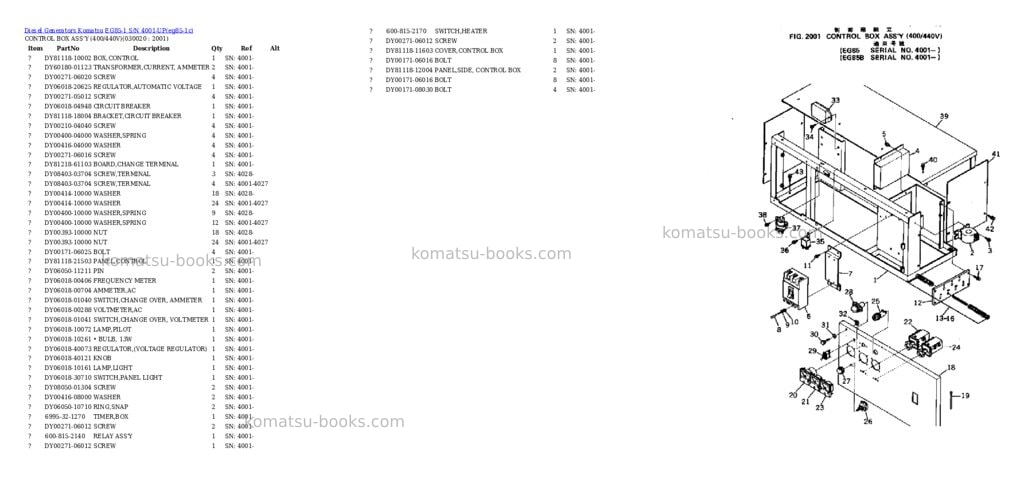 Komatsu eg85-1 s/n 4001-up Parts catalog cover Komatsu eg85-1 s/n 4001-up Parts catalog cover