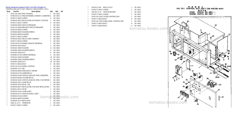 Komatsu eg85-1 s/n 4001-up Parts catalog cover Page 2 Komatsu eg85-1 s/n 4001-up Parts catalog cover Page 2