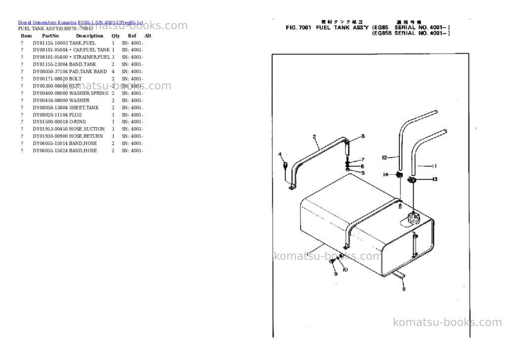 Komatsu eg85-1 s/n 4001-up Parts catalog cover Page 6 Komatsu eg85-1 s/n 4001-up Parts catalog cover Page 6