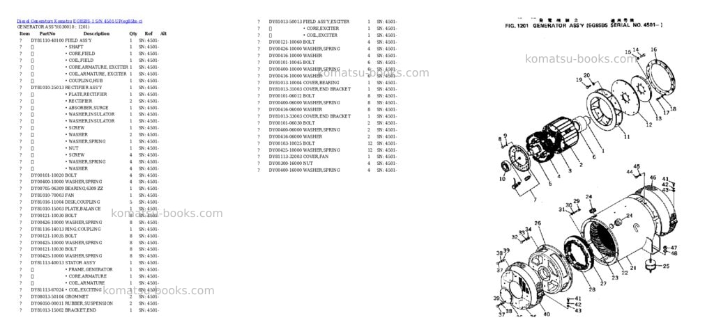 Komatsu EG85BS-1 S/N 4501-UP Parts catalog cover