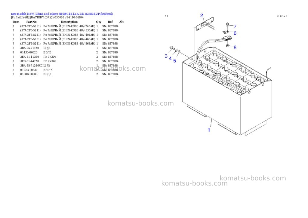Komatsu fb09h-18-12-a s/n 837898-up Parts catalog cover
