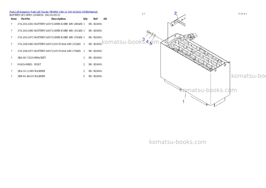 Komatsu fb09m-13m-12 s/n 825001-up Parts catalog cover Komatsu fb09m-13m-12 s/n 825001-up Parts catalog cover