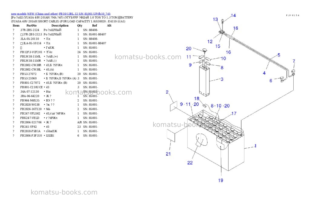 Komatsu fb10/13rl-12 s/n 85001-up Parts catalog cover