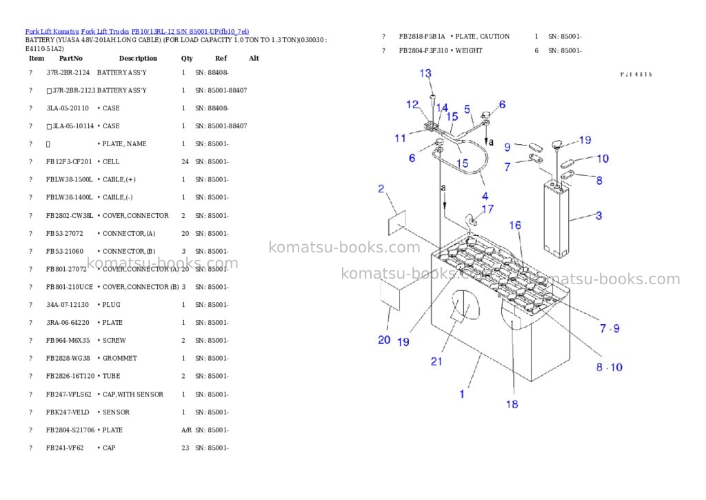 Komatsu FB10/13RL-12 S/N 85001-UP Parts catalog cover Page 2