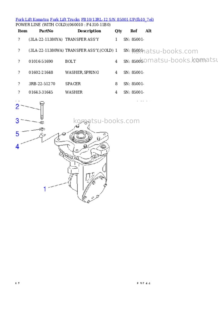Komatsu FB10/13RL-12 S/N 85001-UP Parts catalog cover Page 5