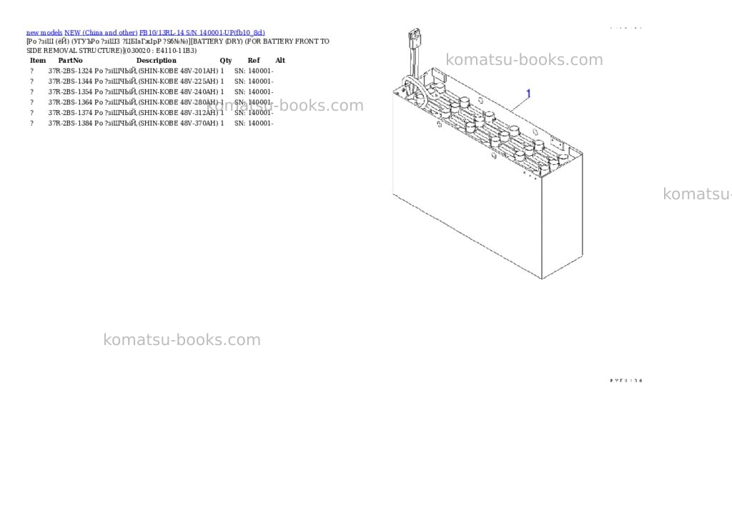 Komatsu fb10/13rl-14 s/n 140001-up Parts catalog cover