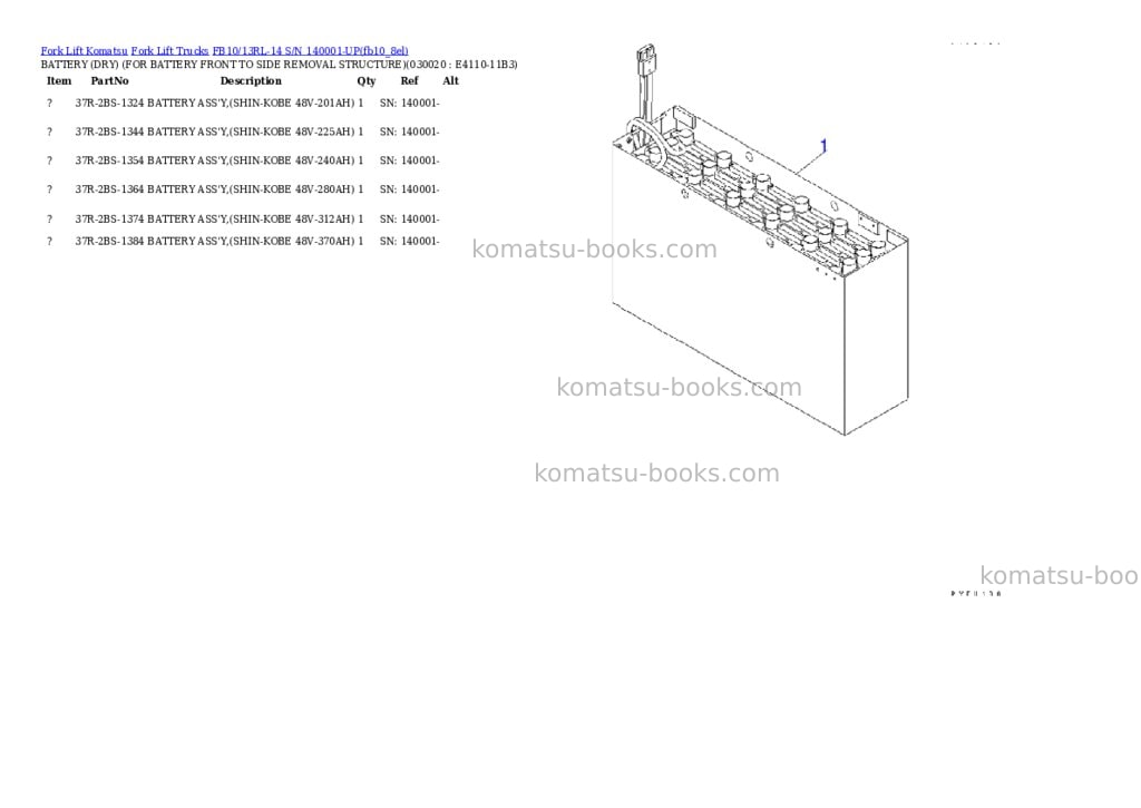 Komatsu FB10/13RL-14 S/N 140001-UP Parts catalog cover