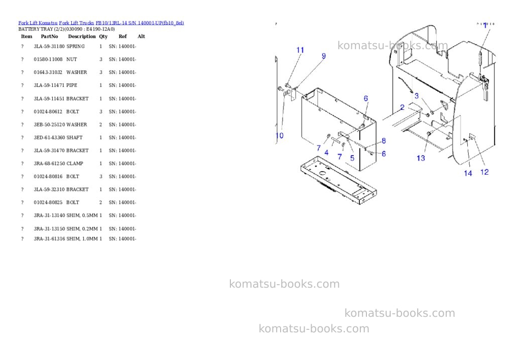 Komatsu FB10/13RL-14 S/N 140001-UP Parts catalog cover Page 8
