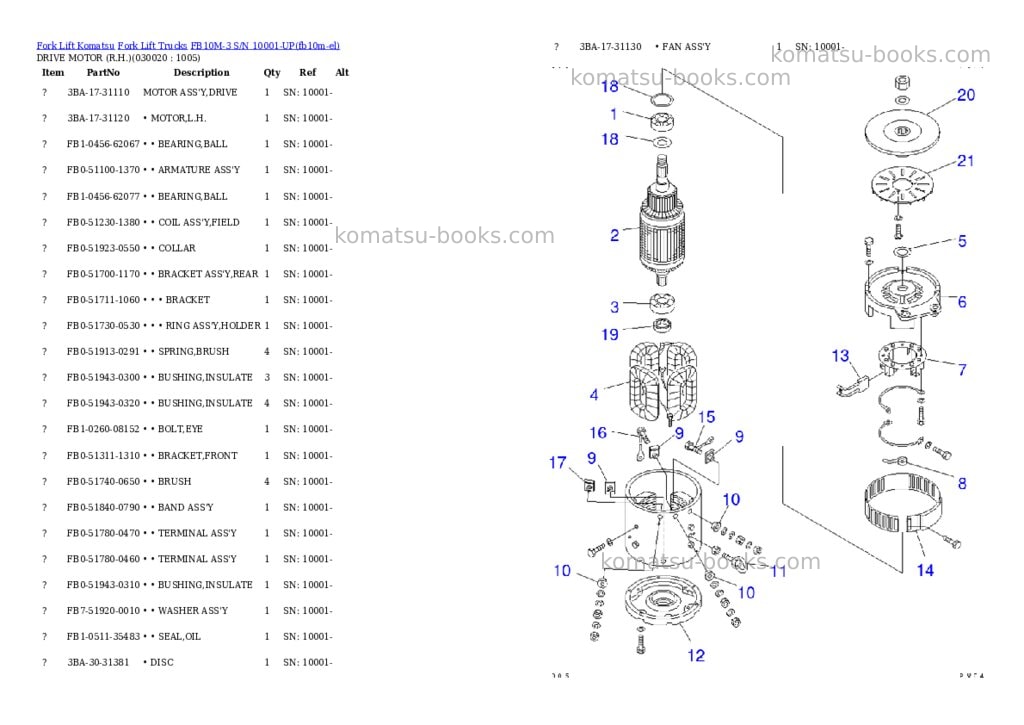 Komatsu fb10m-3 s/n 10001-up Parts catalog cover