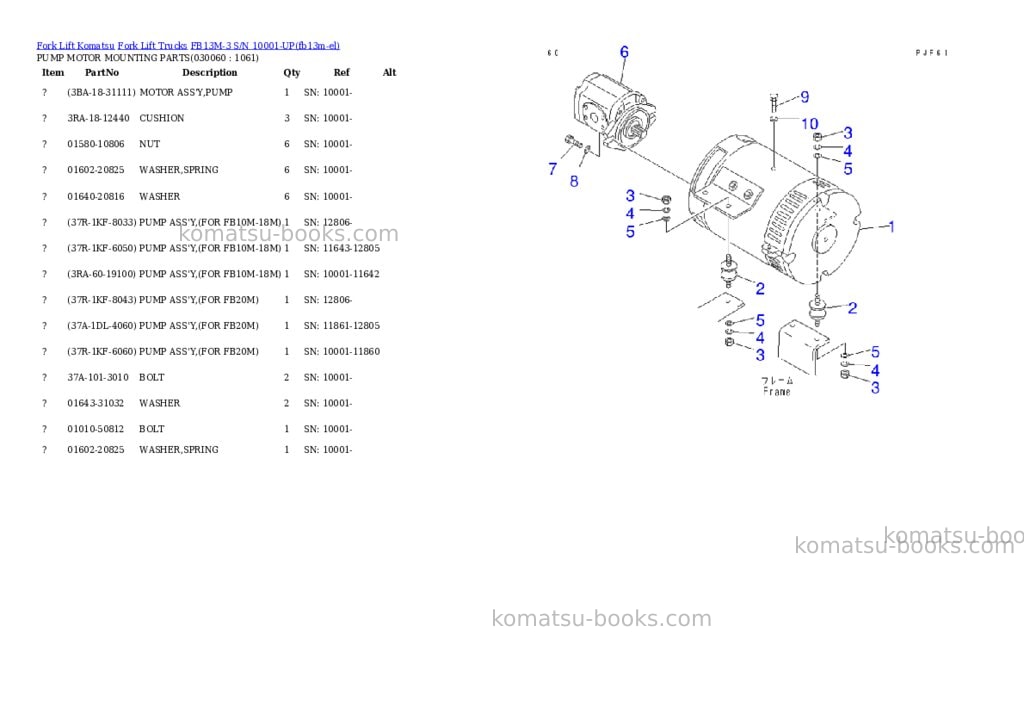 Komatsu FB13M-3 S/N 10001-UP Parts catalog cover Page 5 Komatsu FB13M-3 S/N 10001-UP Parts catalog cover Page 5