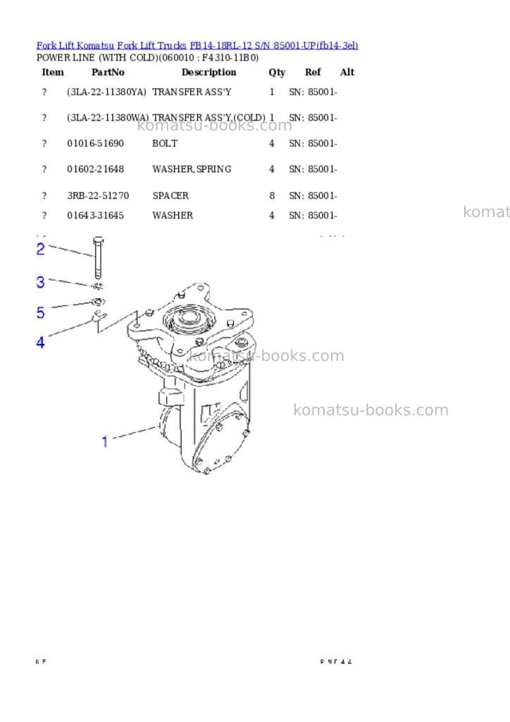 Komatsu fb14-18rl-12 s/n 85001-up Parts catalog cover Page 5 Komatsu fb14-18rl-12 s/n 85001-up Parts catalog cover Page 5