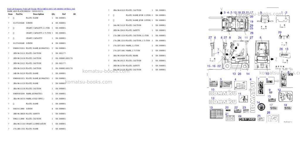 Komatsu fb15/18exg-8-eu s/n 800001-up Parts catalog cover Page 10 Komatsu fb15/18exg-8-eu s/n 800001-up Parts catalog cover Page 10