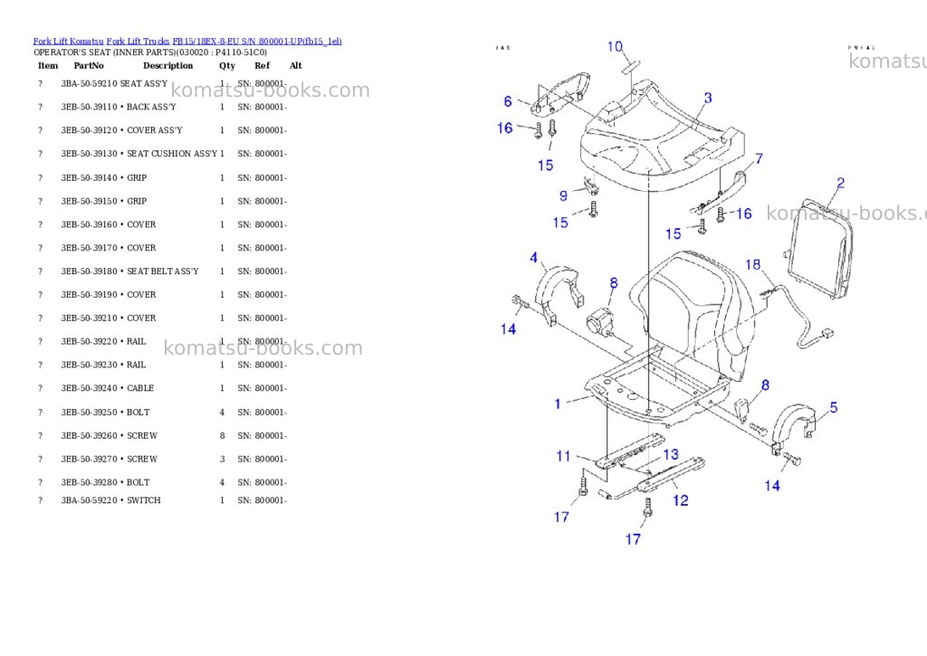 Komatsu fb15/18ex-8-eu s/n 800001-up Parts catalog cover