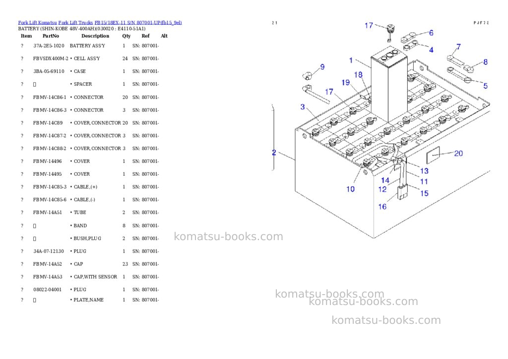 Komatsu FB15/18EX-11 S/N 807001-UP Parts catalog cover
