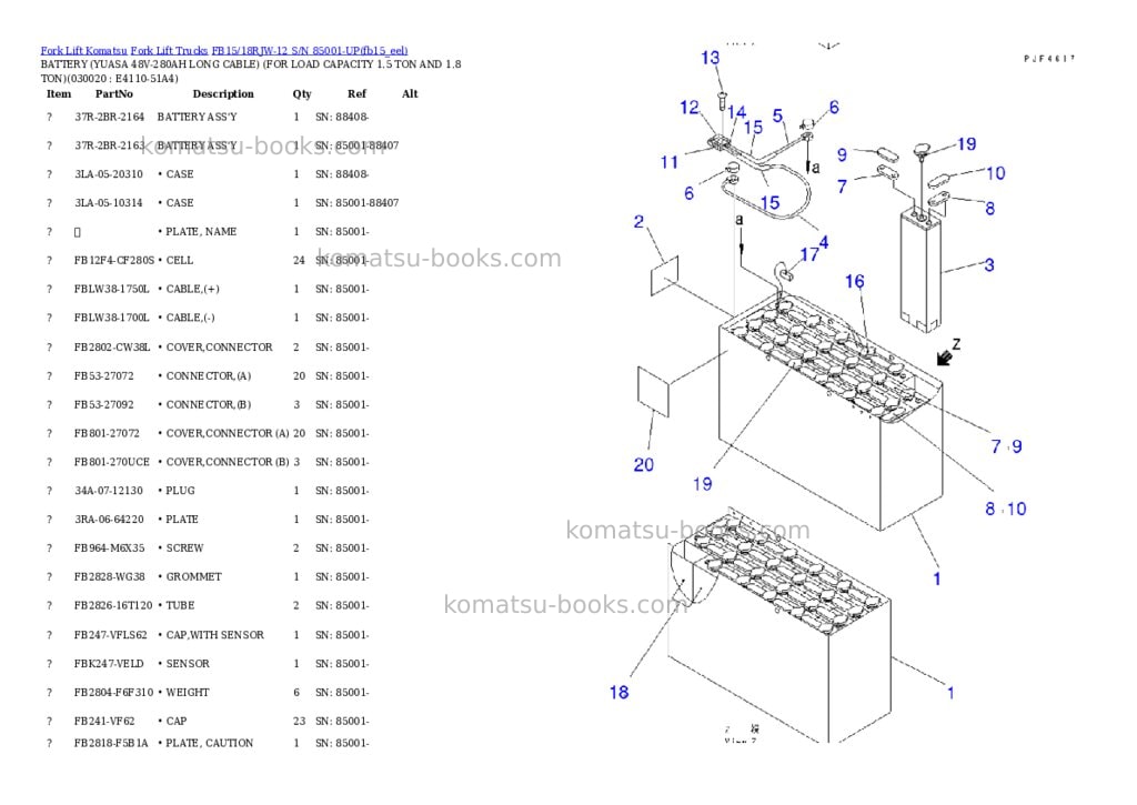 Komatsu FB15/18RJW-12 S/N 85001-UP Parts catalog cover
