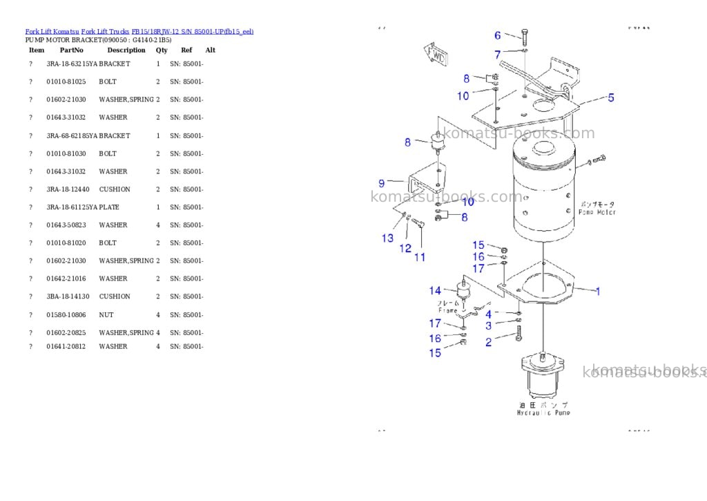 Komatsu FB15/18RJW-12 S/N 85001-UP Parts catalog cover Page 9