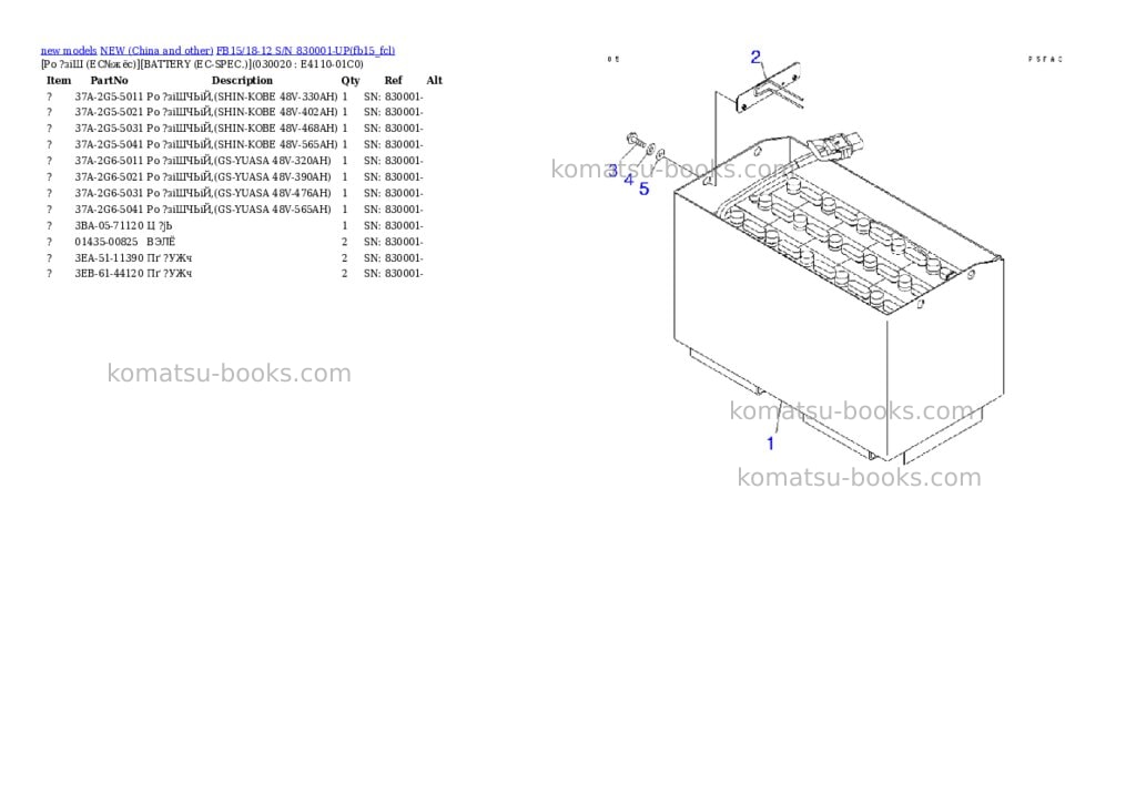 Komatsu fb15/18-12 s/n 830001-up Parts catalog cover