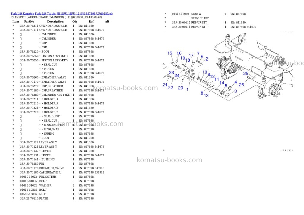 Komatsu FB15FU/18FU-12 S/N 837898-UP Parts catalog cover Page 2