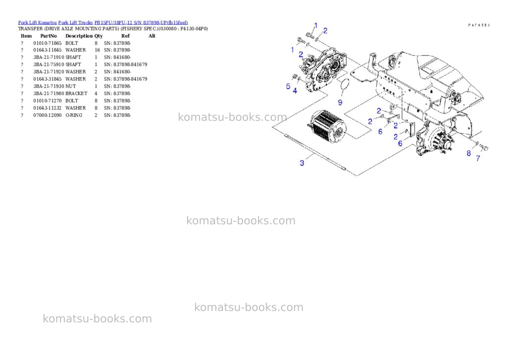 Komatsu FB15FU/18FU-12 S/N 837898-UP Parts catalog cover Page 7