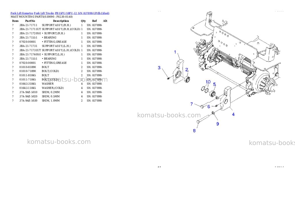 Komatsu FB15FU/18FU-12 S/N 837898-UP Parts catalog cover Page 8