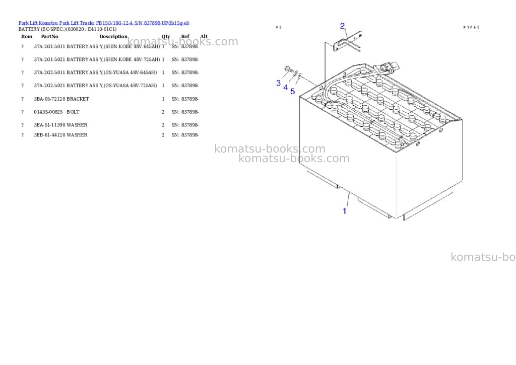 Komatsu fb15g/18g-12-a s/n 837898-up Parts catalog cover