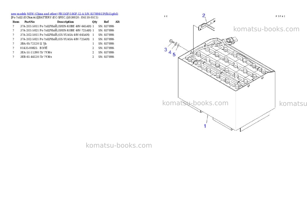 Komatsu fb15gf/18gf-12-a s/n 837898-up Parts catalog cover