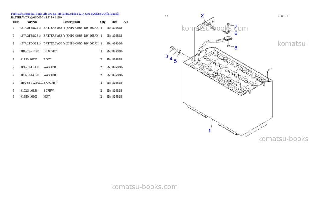 Komatsu FB15M(L)/18M-12-A S/N 826828-UP Parts catalog cover
