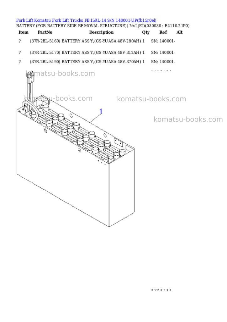 Komatsu FB15RL-14 S/N 140001-UP Parts catalog cover Page 2 Komatsu FB15RL-14 S/N 140001-UP Parts catalog cover Page 2