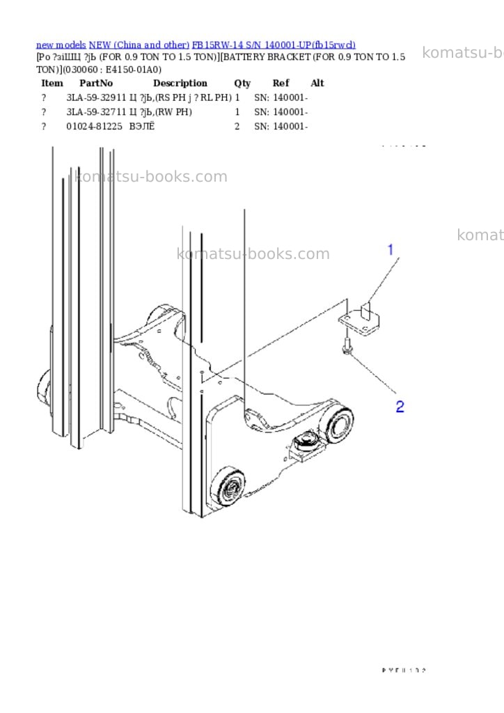 Komatsu fb15rw-14 s/n 140001-up Parts catalog cover Page 5 Komatsu fb15rw-14 s/n 140001-up Parts catalog cover Page 5