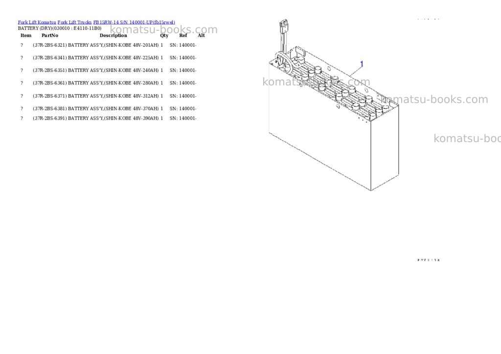 Komatsu FB15RW-14 S/N 140001-UP Parts catalog cover Komatsu FB15RW-14 S/N 140001-UP Parts catalog cover