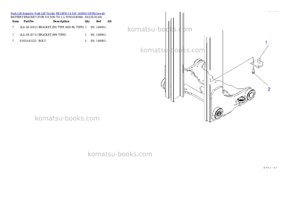 Komatsu FB15RW-14 S/N 140001-UP Parts catalog cover Page 6 Komatsu FB15RW-14 S/N 140001-UP Parts catalog cover Page 6
