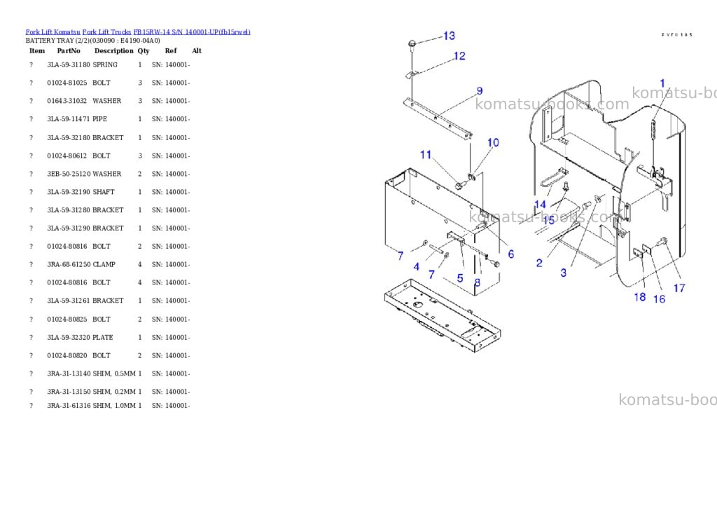 Komatsu FB15RW-14 S/N 140001-UP Parts catalog cover Page 9 Komatsu FB15RW-14 S/N 140001-UP Parts catalog cover Page 9