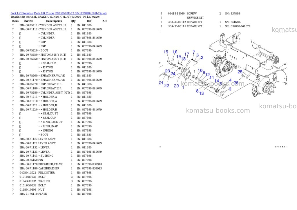 Komatsu FB15U/18U-12 S/N 837898-UP Parts catalog cover